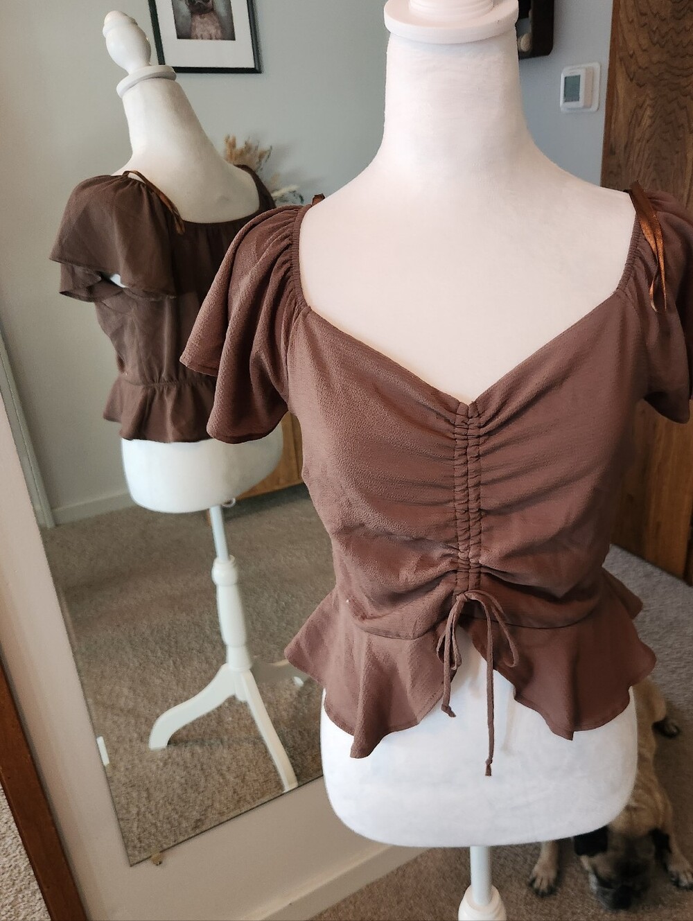 (2 For $25) Monteau Taupe Ruffle Sleeve Blouse